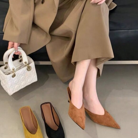 Brown Business Casual Women's High Heel Mule Sandals - Picture 2 of 4